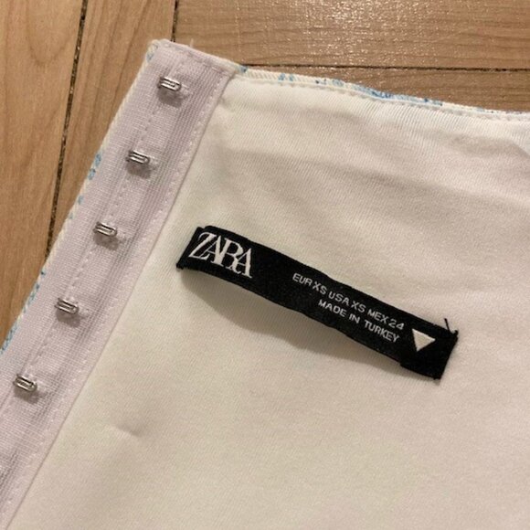 Zara Strapless White Corset Bustier Crop Top with Blue Floral Print - Picture 6 of 6